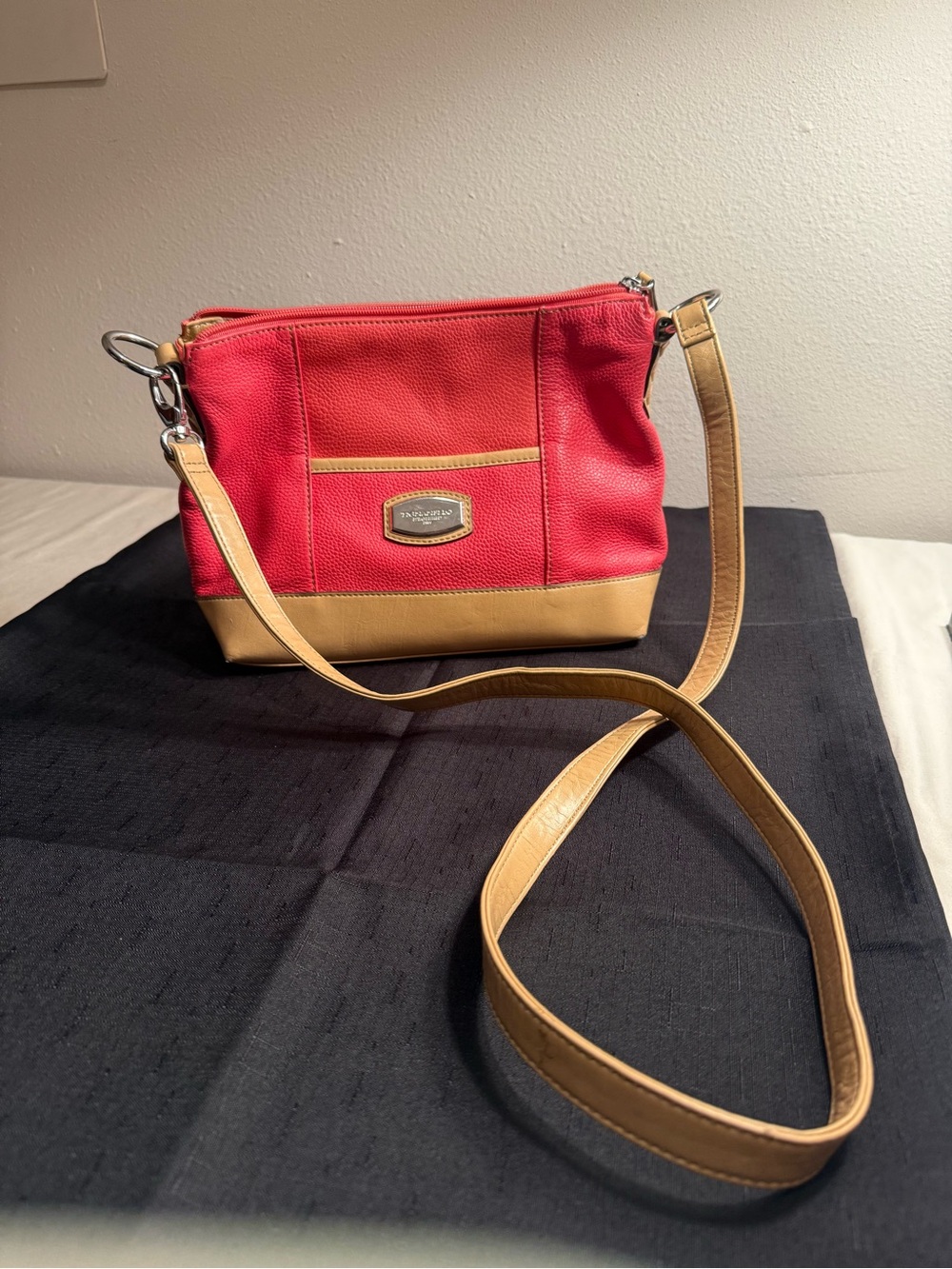 Coral and Tan Crossbody Handbag - Tignanello